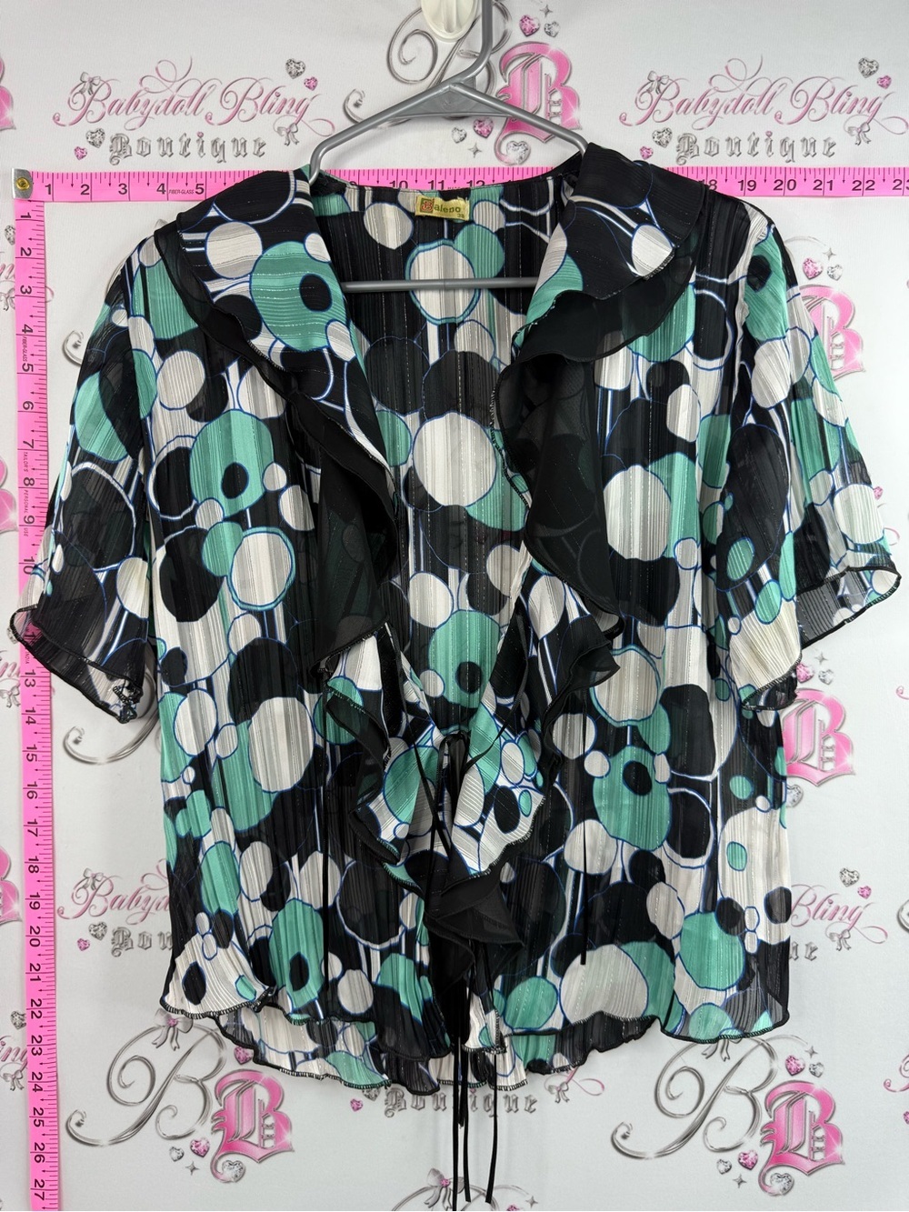 Baleno blouse shirt dotted y2k Sheer Ruffle-Front Blouse in Black, Mint & White
